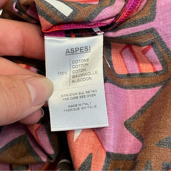 ASPESI Printed Cotton Geometric Off The Shoulder Blouse Red Pink Size 40 = US 4 - Picture 11 of 12